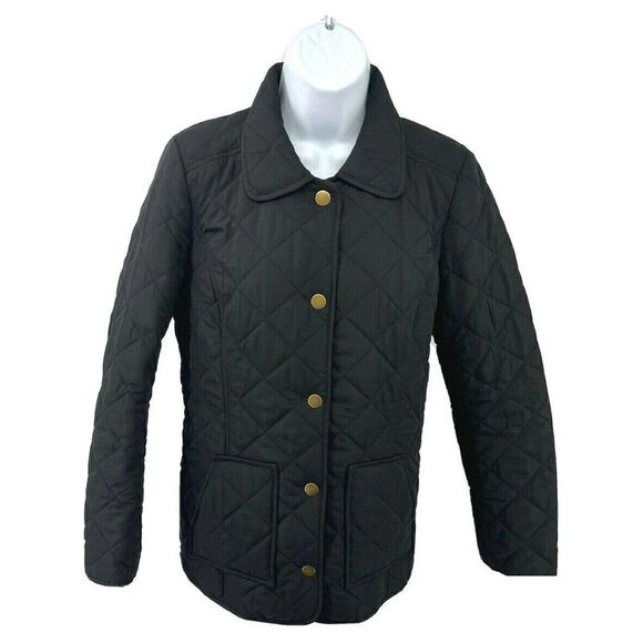 J. Jill Womens Black Quilted Jacket XS Snap Front Classy Equestrian Preppy - Picture 1 of 9